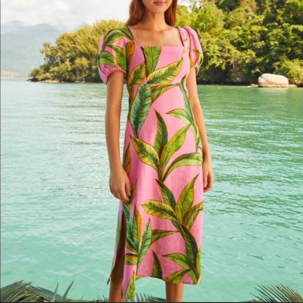 Farm Rio pink foliage midi dress sz MED NWOT